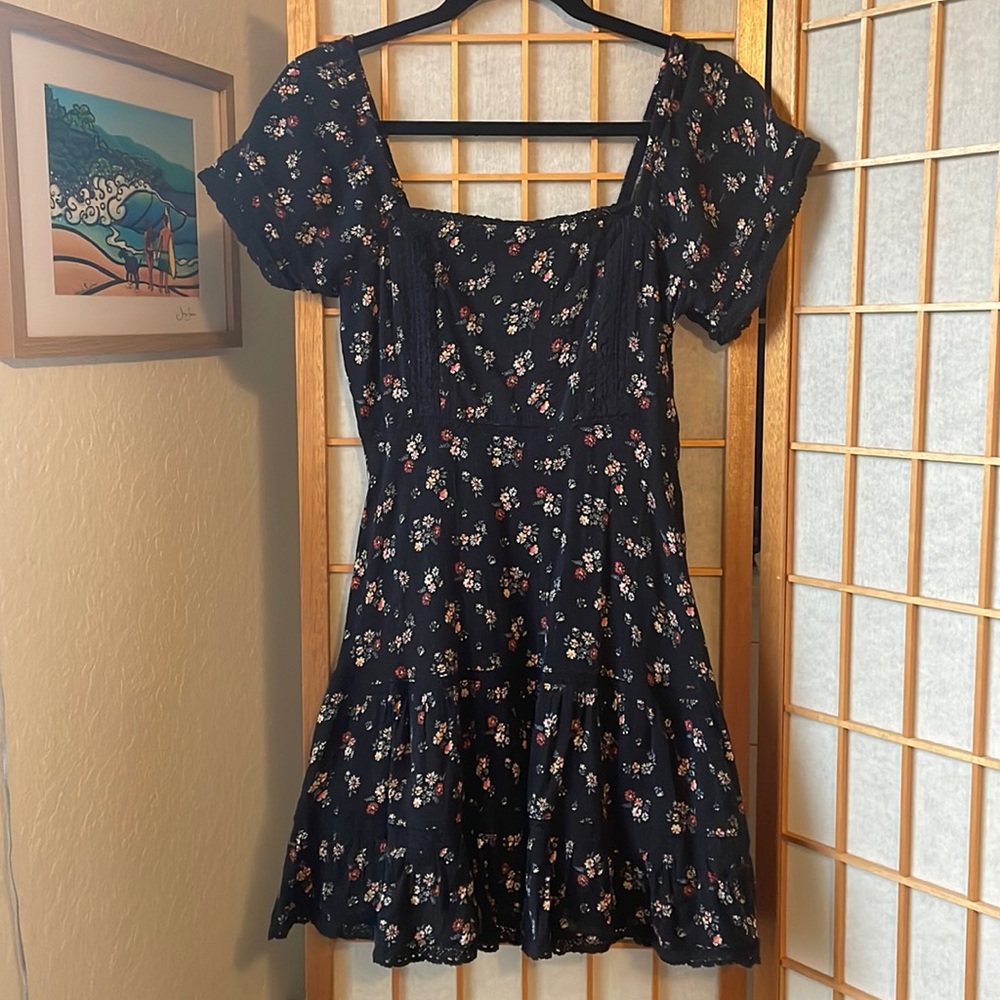 American Eagle Tiered Lace Black Floral Mini Dress S - Picture 3 of 9